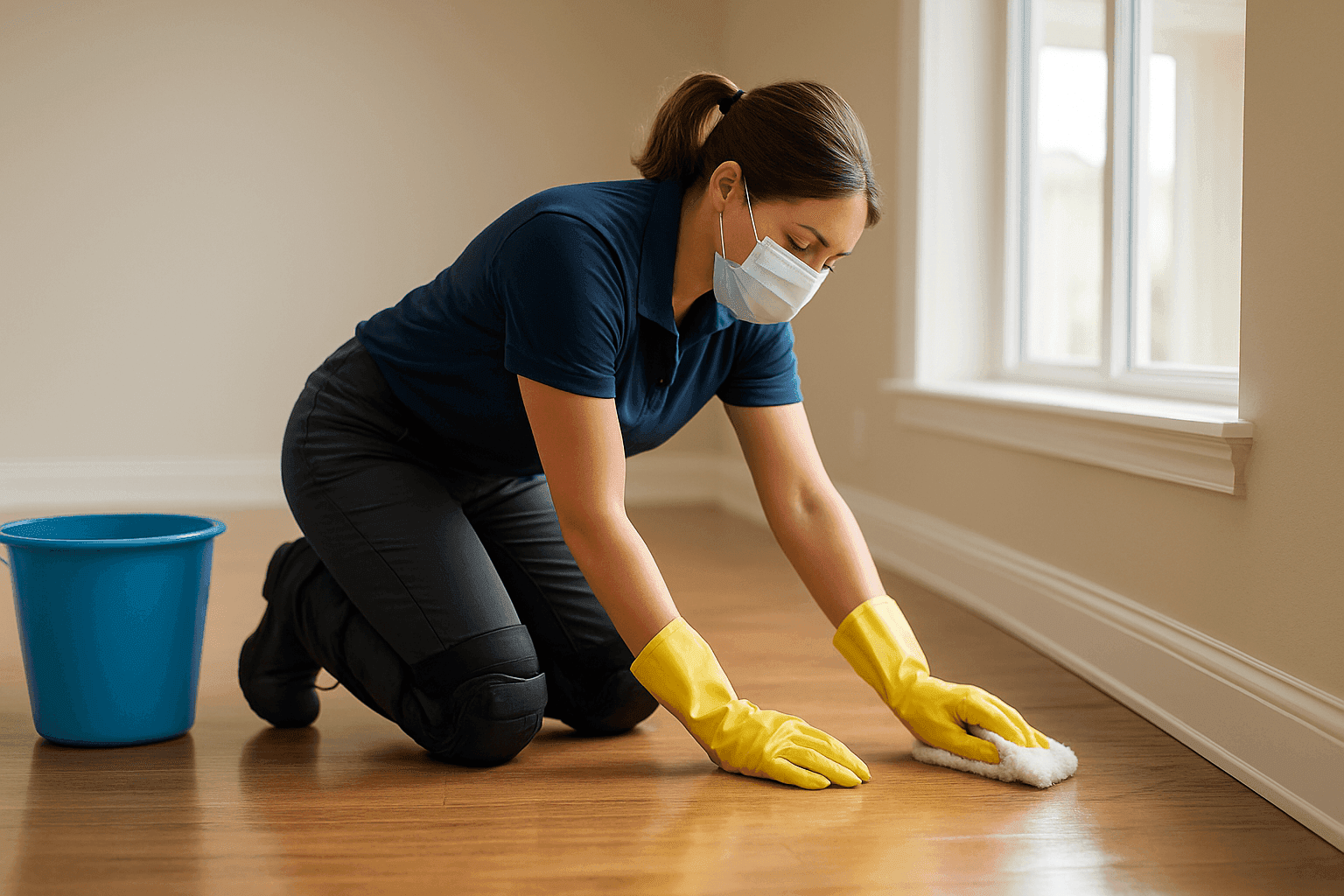 Maid deep cleaning an empty home before a move-in